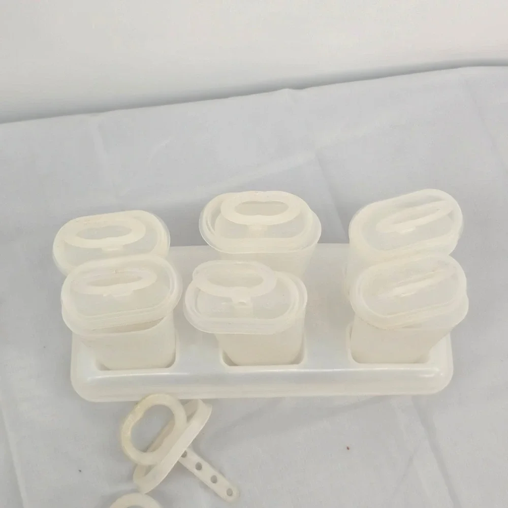 Vintage Tupperware Ice Tup Popsicle Maker Set 6 Molds Base Handles Sheer White